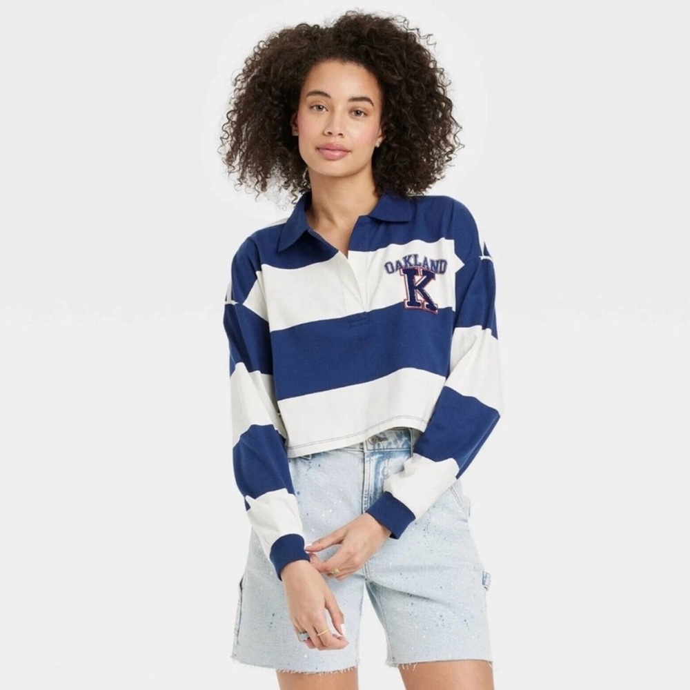 Freeze Oakland Long Sleeve Striped Graphic Rugby
Polo Cropped T-Shirt